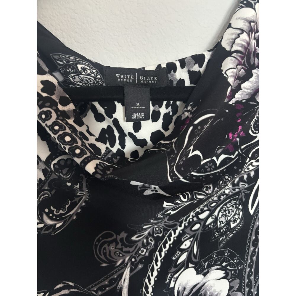 White House Black Market Black Floral Animal Print Sheath Dress Cowl Neck S - Picture 5 of 5